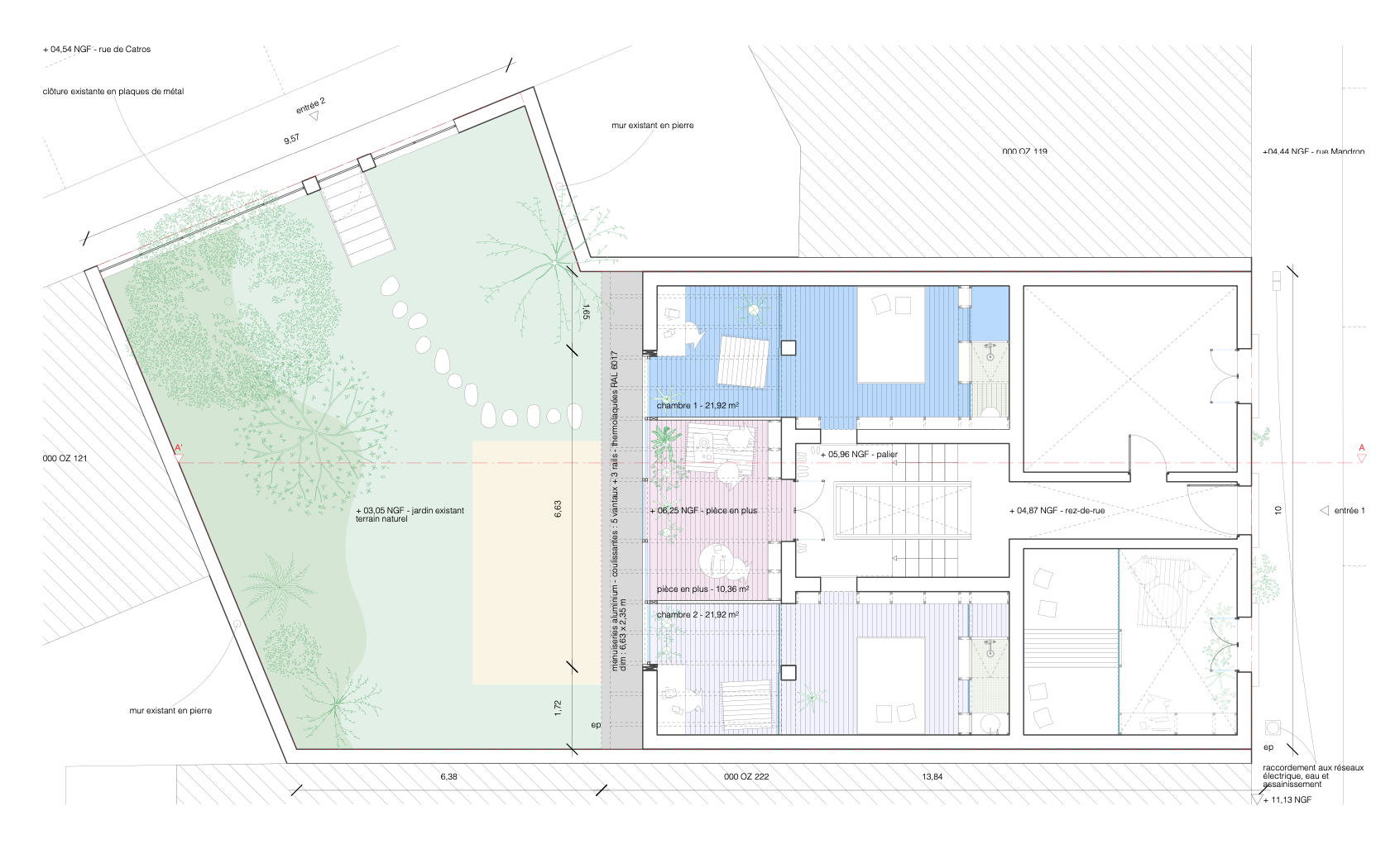 2021. Réaménagement d'une maison individuelle et petite extension - Bordeaux (33) - Plan de l'étage modifié et étendu.jpg